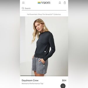 Vuori women’s Daydream Crew Top XS black heather